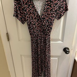 Bobeau cotton tie dress in floral black pink size XS
